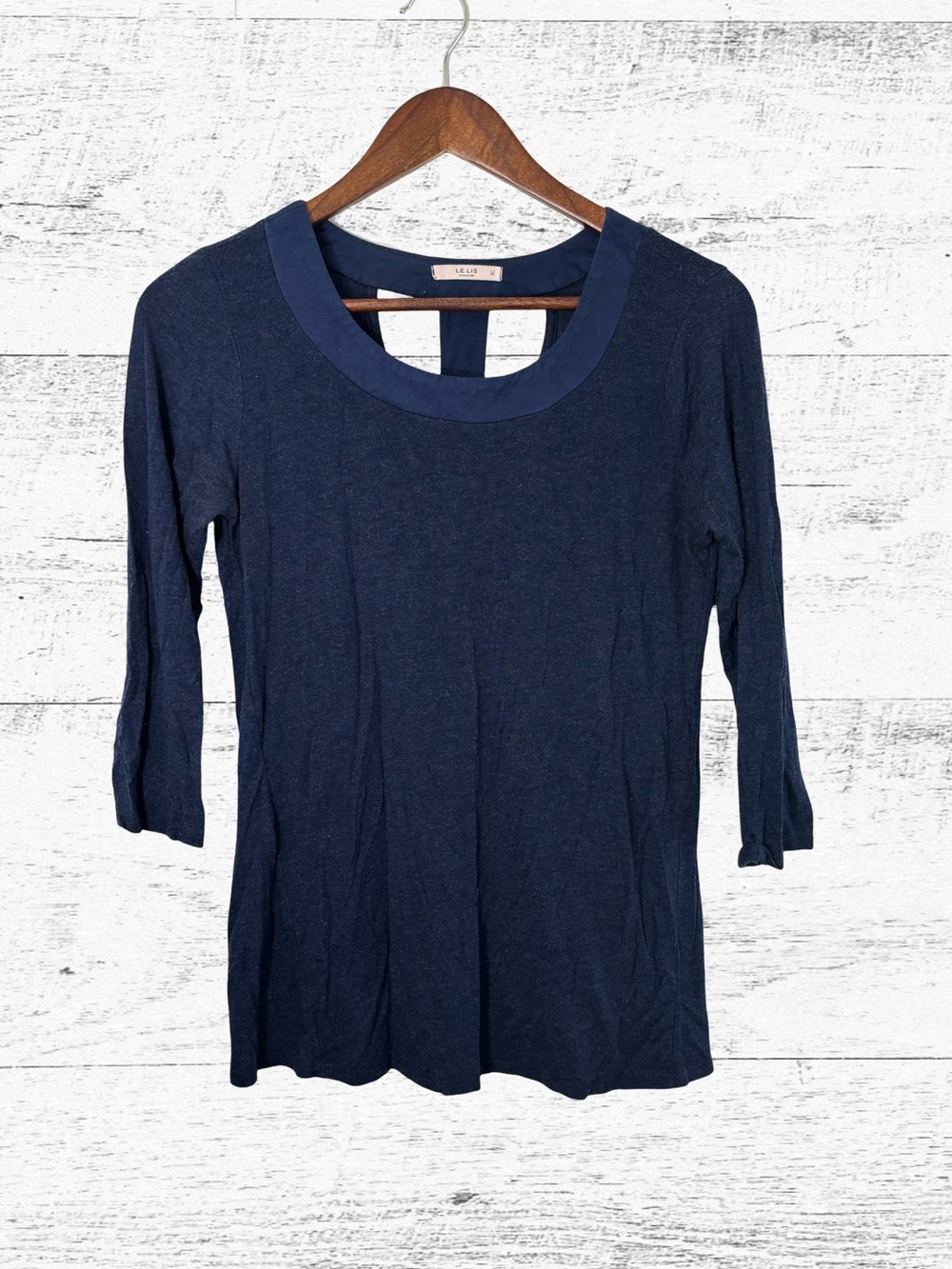 Le Lis Navy Scoop Neck Long Sleeve Top